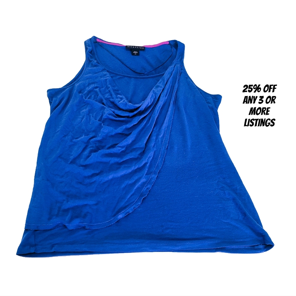 Teal Blue Sleeveless Top Size Large Drape Overlay Tank Shirt Vintage Soft